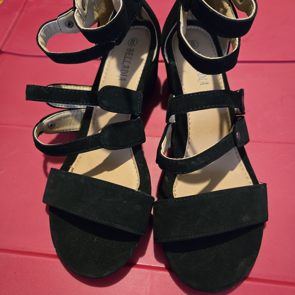 OZOC Black Multi-Strap Suede Women’s Sandals with Ankle Support